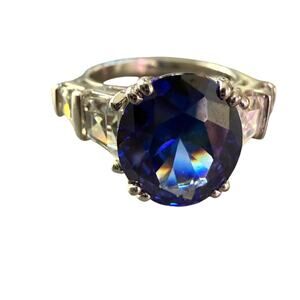 925 Sterling Silver ADI Blue Gem Ring Size 6.75